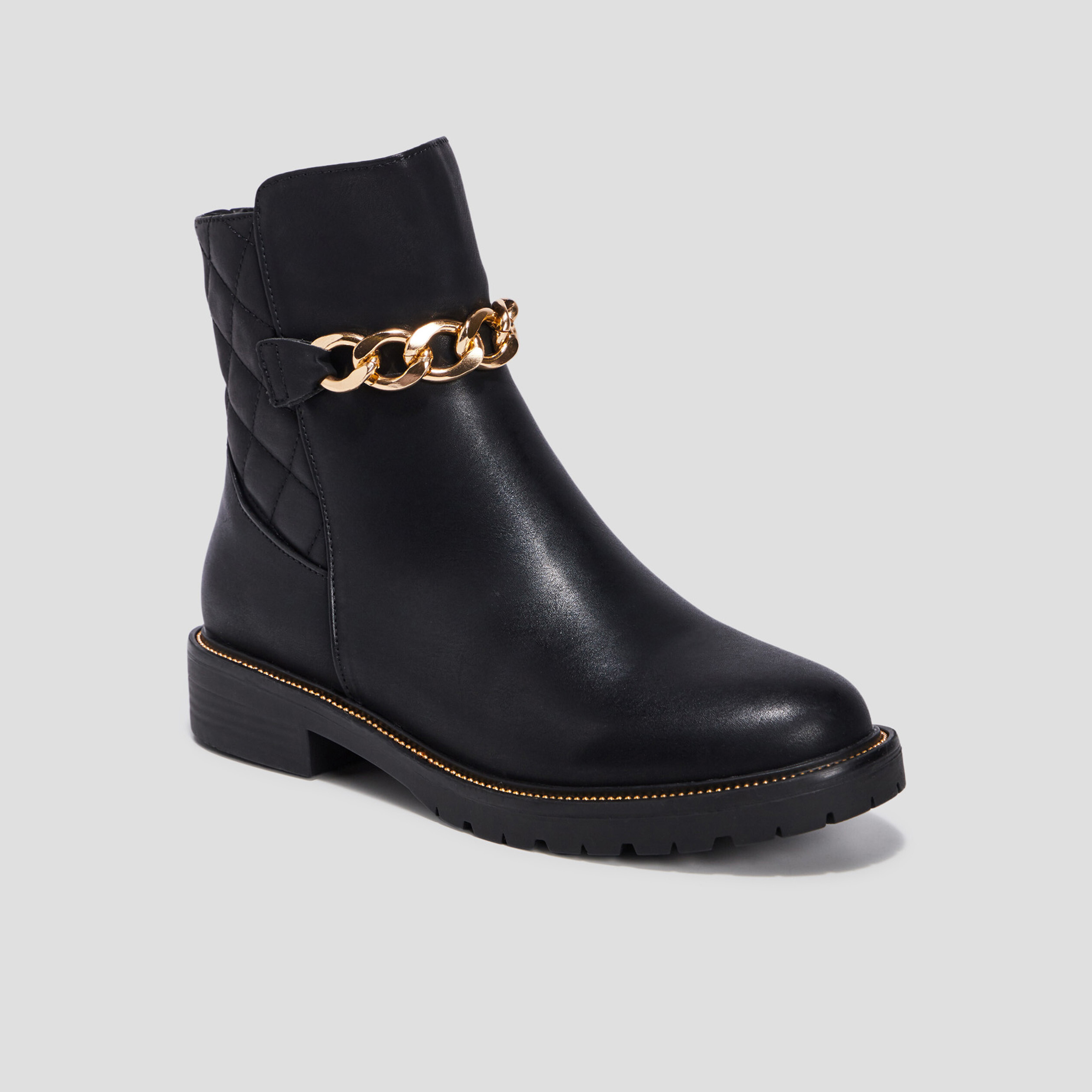 Bottines avec détails chaînes noir femme | La Halle