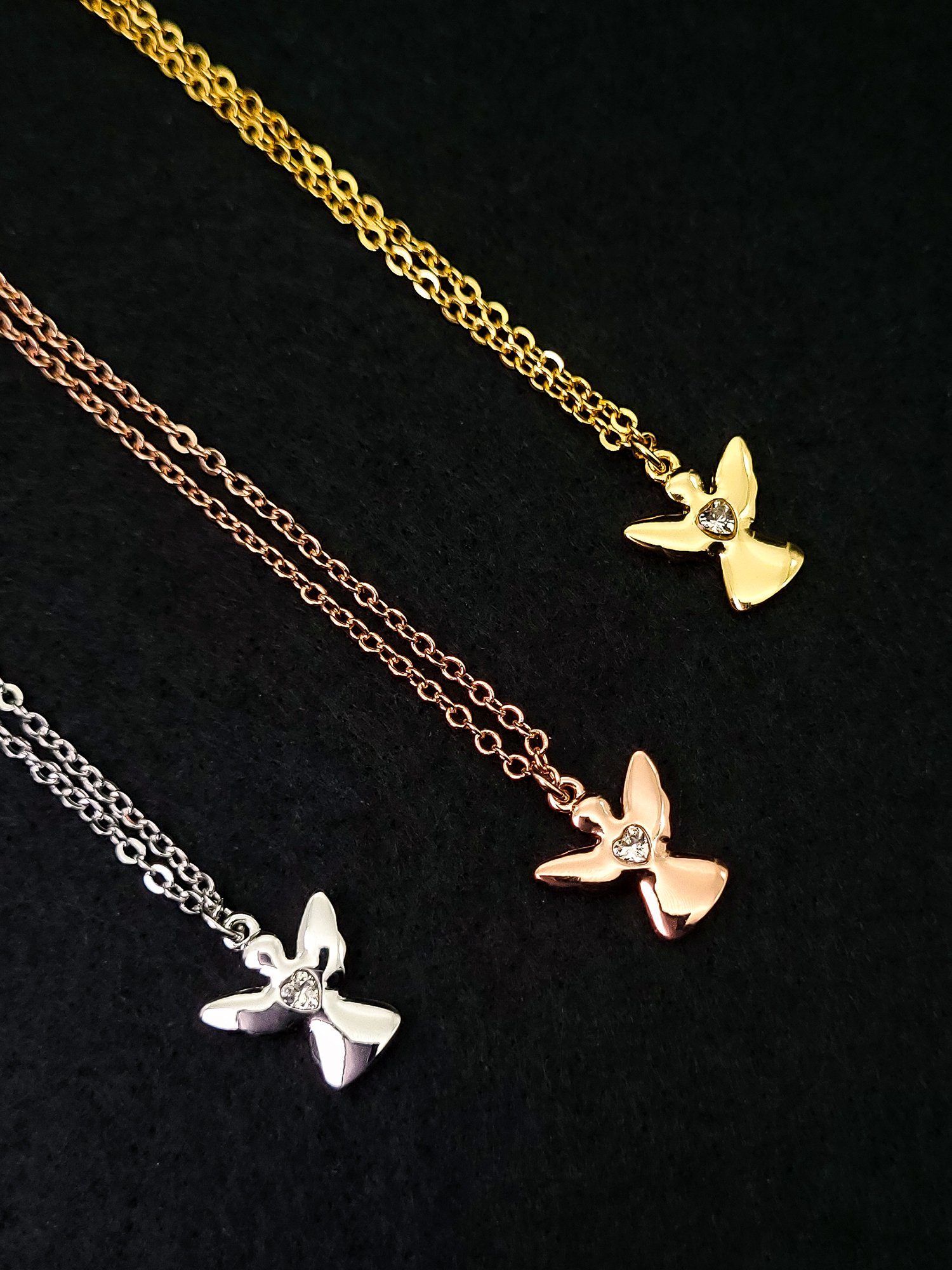VIASOUL Kette mit Anhänger Engel Halskette mit Herz, Schutzengel Kette für Mädchen Kinder-Schmuck, stahlender Glanz