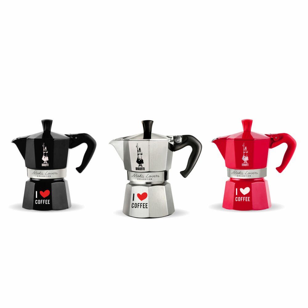BIALETTI Espressokocher Moka Lovers I love coffee für 6 Tassen Silber
