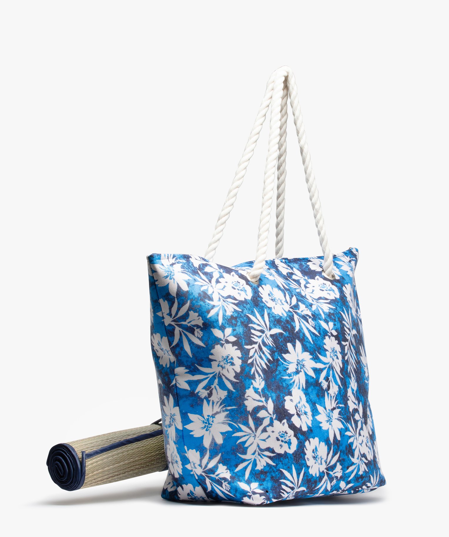 Sac de plage femme motif fleurs et tie-and-dye avec natte in... bleu | GEMO