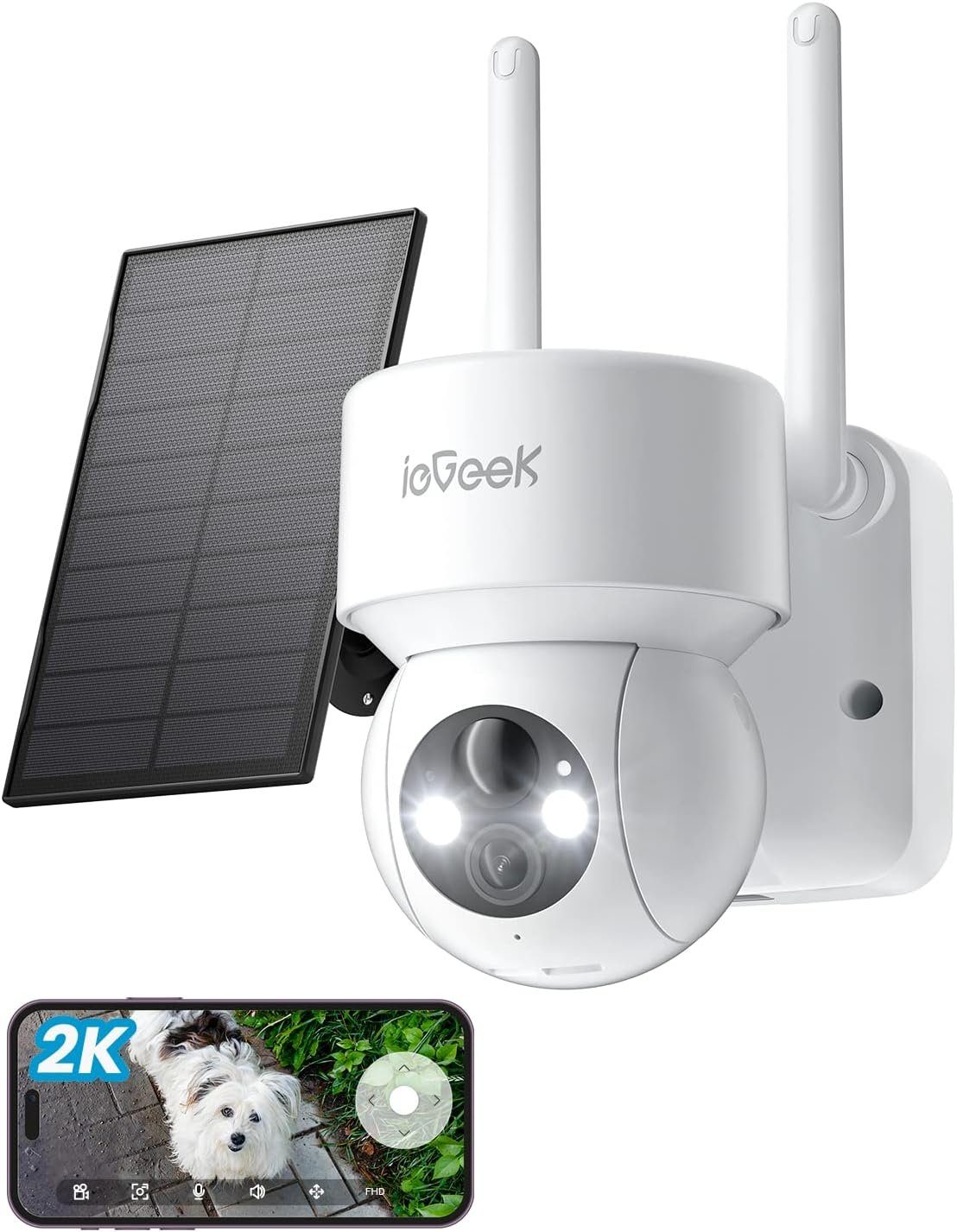 ieGeek 2K Solar Überwachungskamera Aussen akku 360° Pan Tilt Kamera WLAN IP66 Überwachungskamera (AuBenbereich, 4dBi Dual WiFi Antennas,Eingestellten Bereich,Empfindlichkeit 1-10,Erkennungszeit einstellen,Multigerät online,Multi-User-Unterstützung, L