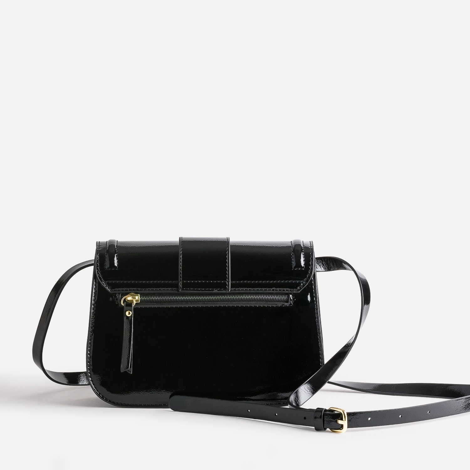 Sac à main noir verni maxi boucle ronde