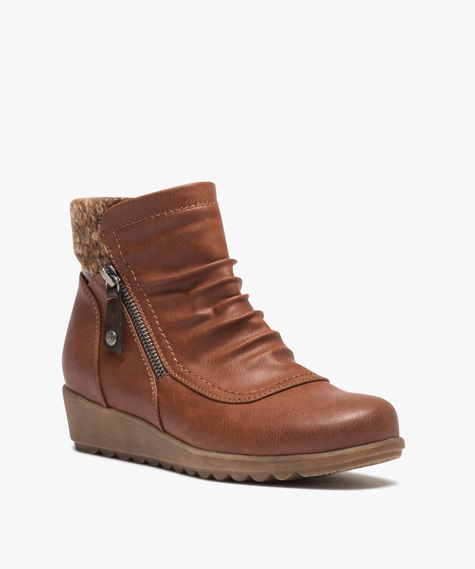 Boots femme confort unies à zip et col chaussette camel | GEMO