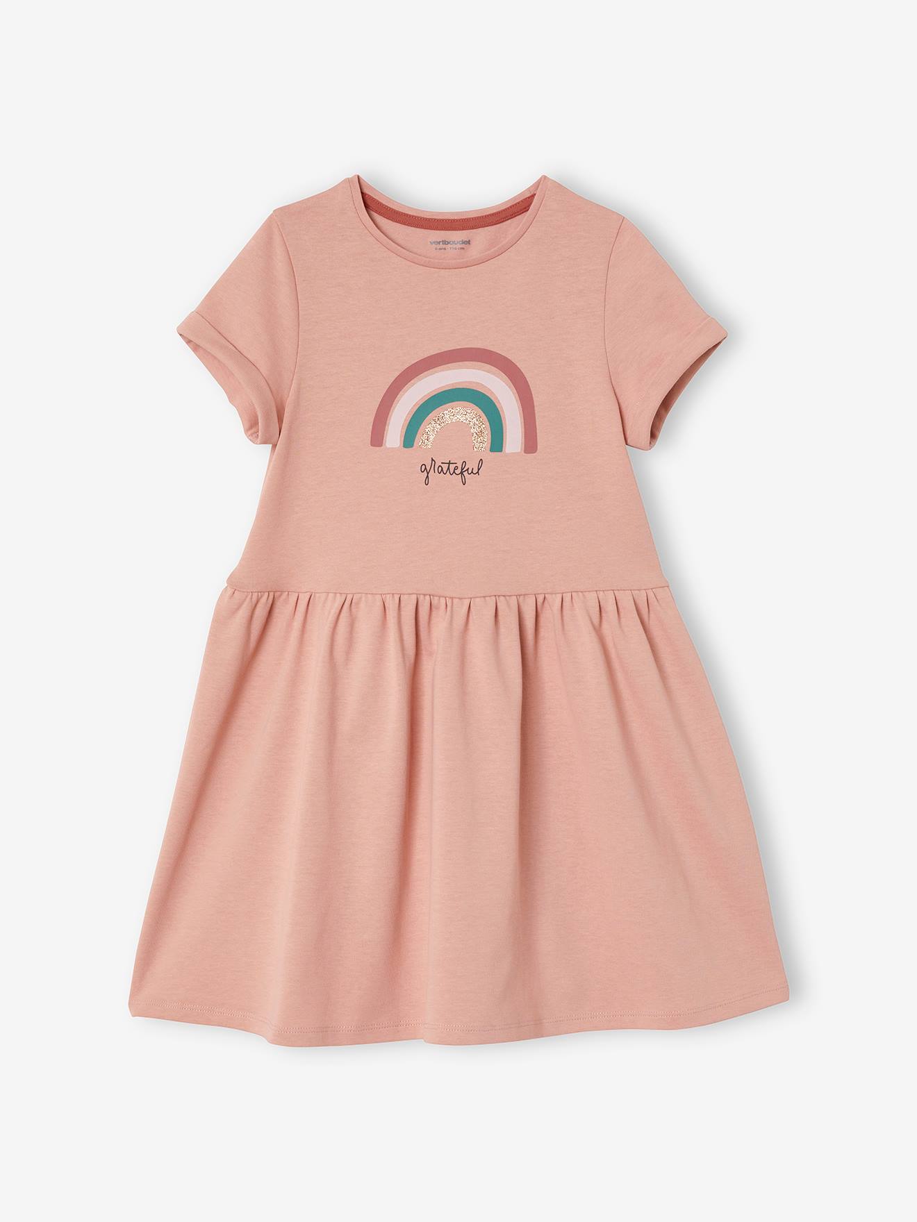Ensemble 2 pièces robe et legging fille détails irisés rose blush