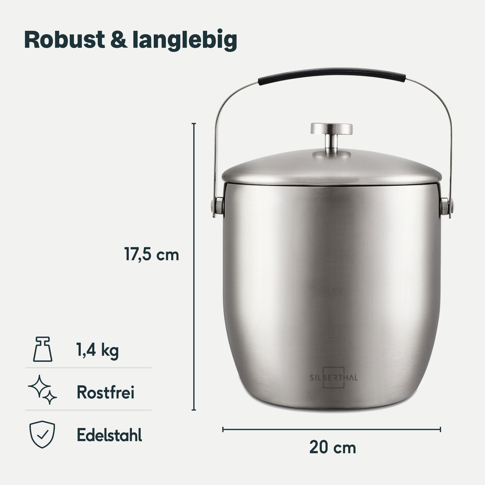 SILBERTHAL Eiseimer mit Deckel 3l, inklusive Eissieb und Zange