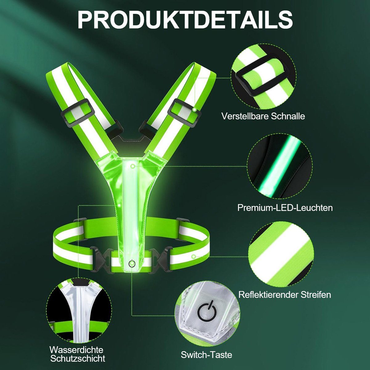 götäzer Warnweste Reflektierende Sicherheitswesten für optimale Sichtbarkeit. (1-tlg) Unisex,mit LED-Leuchten,geeignet für Radfahren,Motorrad,Auto,Laufen