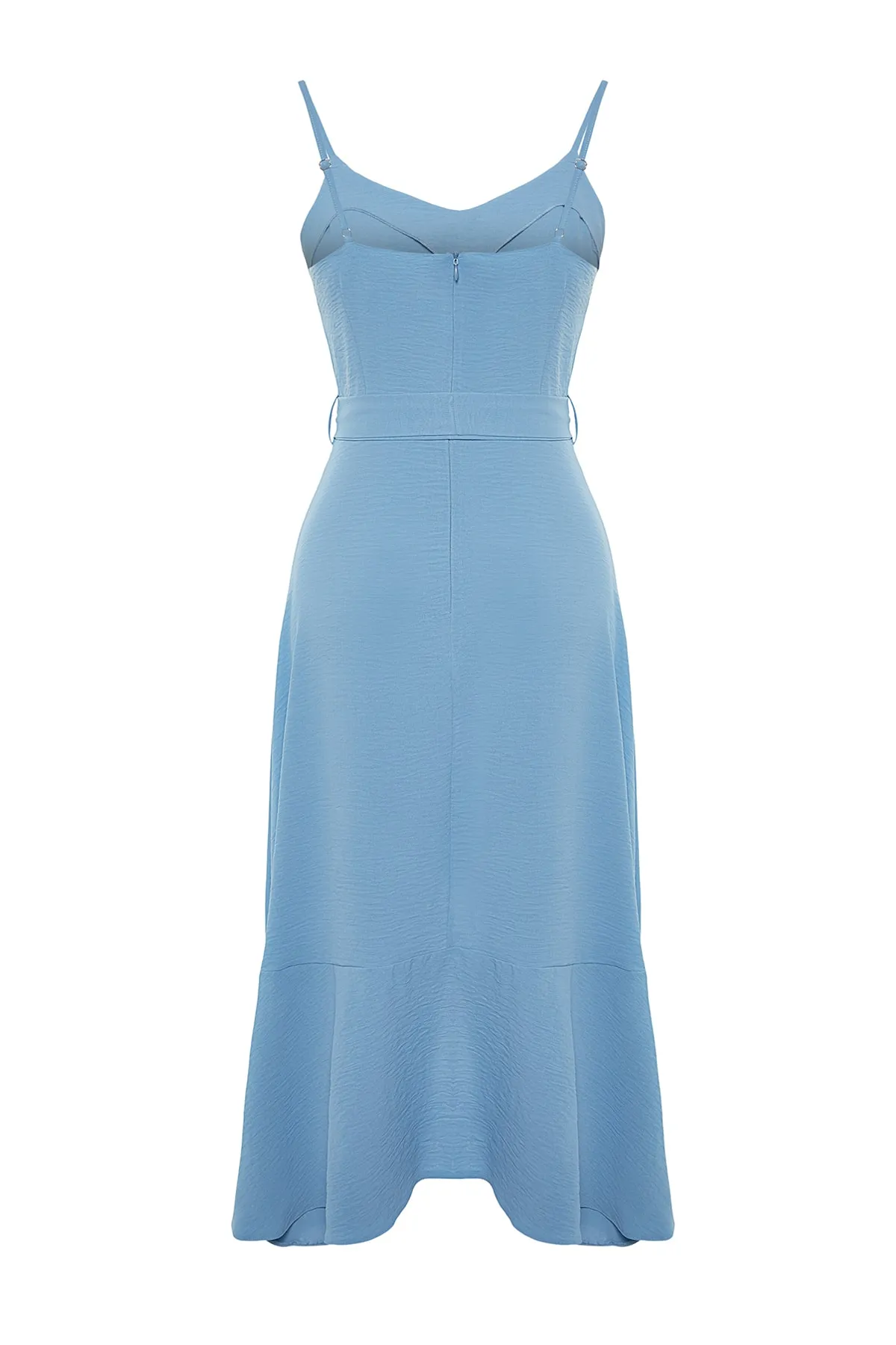 Trendyol Collection  Indigoblaues Maxikleid mit Knopfdetail in A-Linie und Volants TWOSS23EL02271