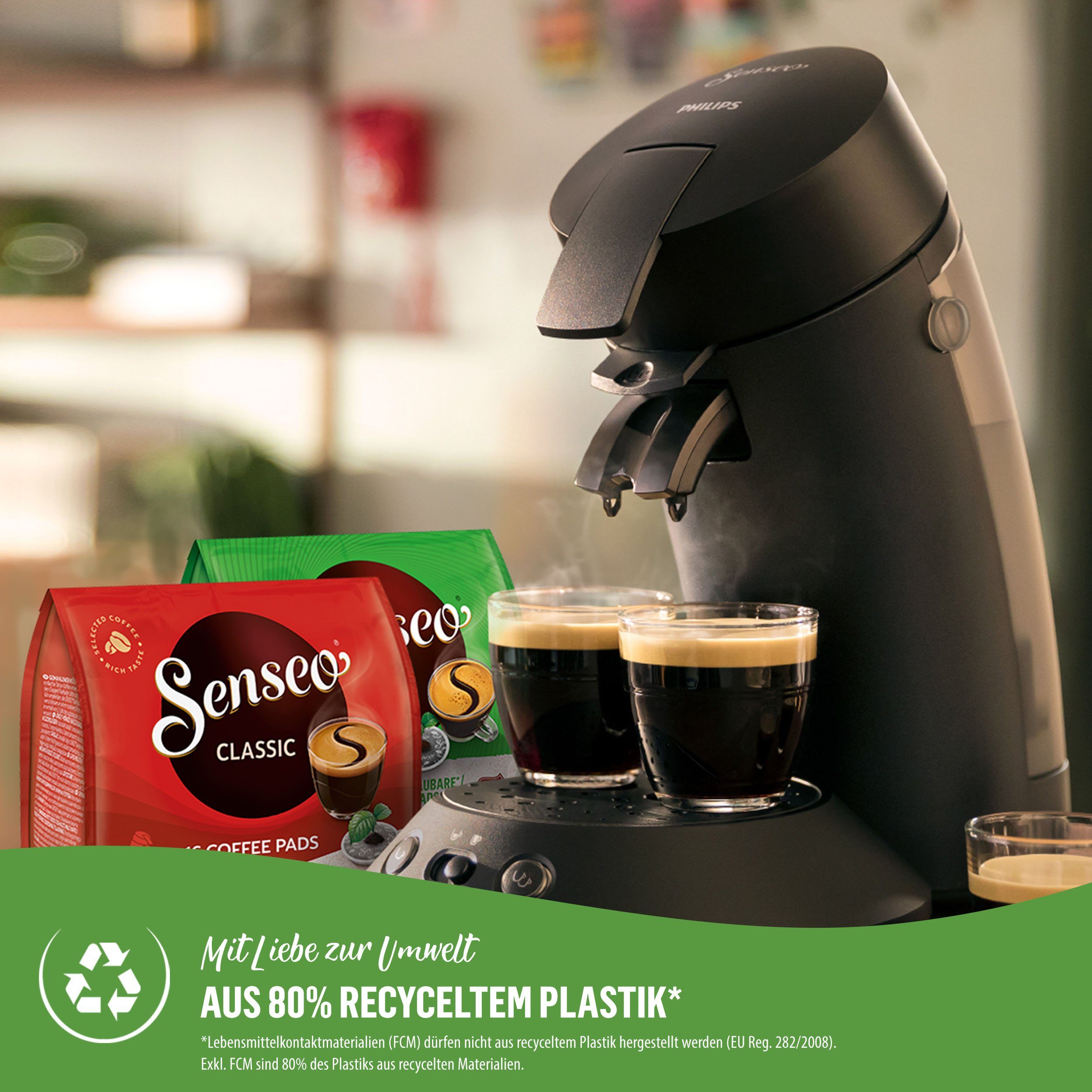 Philips Senseo Kaffeepadmaschine Original Plus Eco CSA210/22, aus 80% recyceltem Plastik*, 100 Senseo Pads kaufen und bis max.33 € zurückerhalten