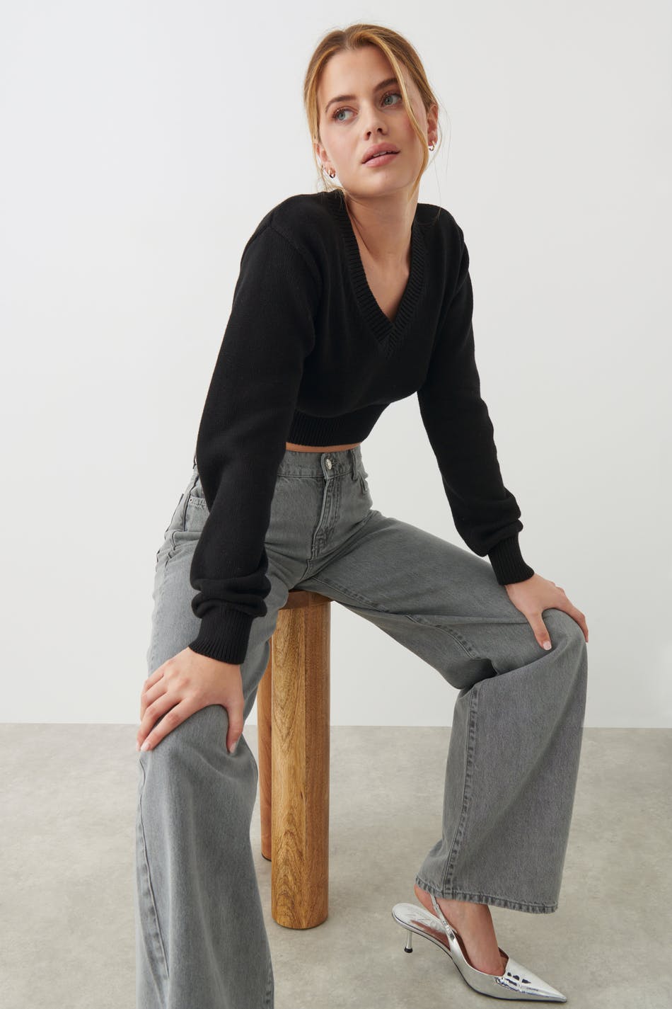 V-neck knitted sweater