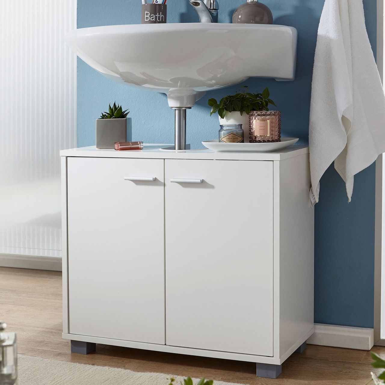 Wohnling Bad Waschbecken Unterschrank 60 x 55 x 30 cm 2 Türen weiß
