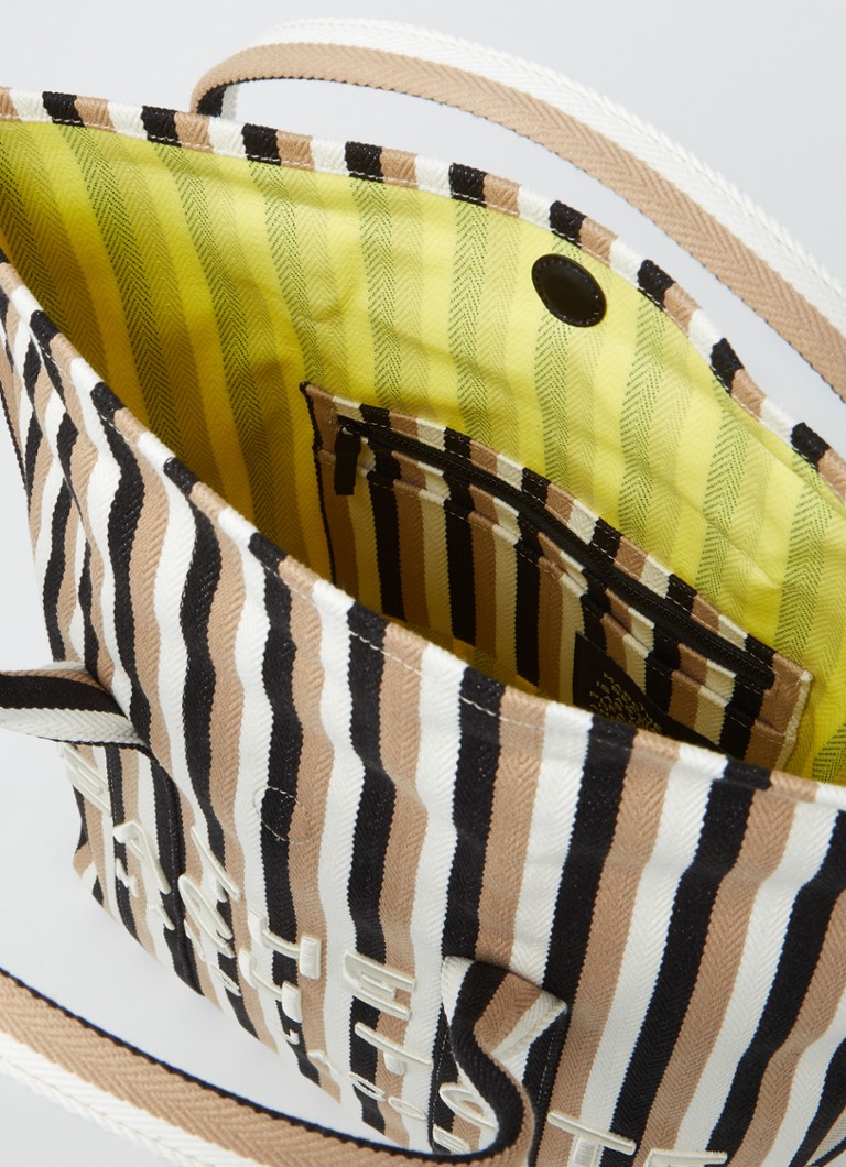 Marc Jacobs „The Beach Tote“ rankinė su dryžuotais raštais ir siuvinėtu logotipu.