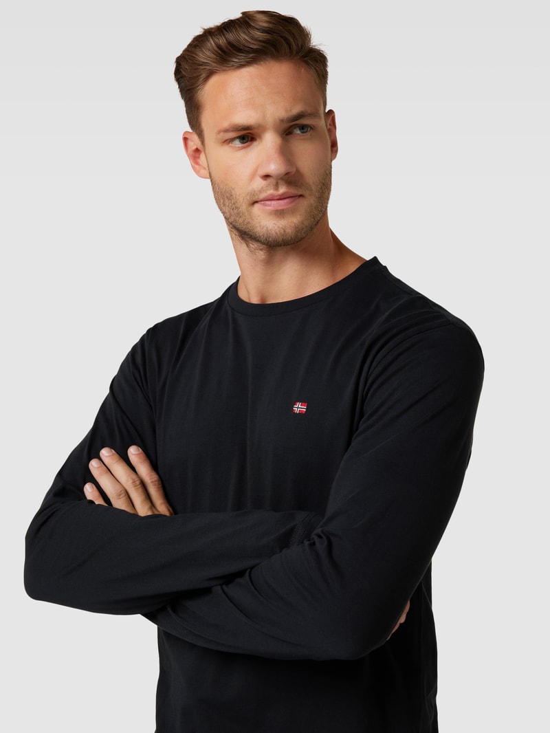 Longsleeve mit Logo-Stitching Modell 'Salis' in schwarz
