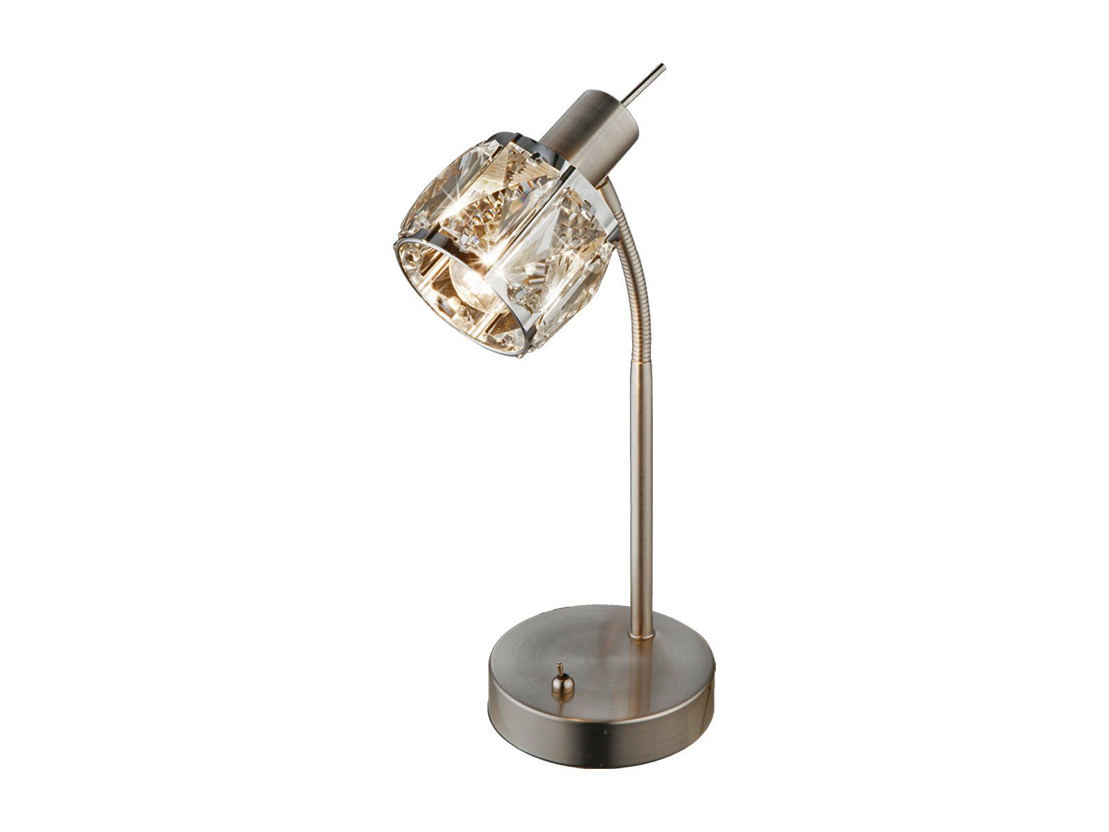 meineWunschleuchte LED Nachttischlampe, Dimmfunktion, LED wechselbar, warmweiß, dimmbar kleine Designer Kristall Lampenschirm Leselampe Silber H: 28cm