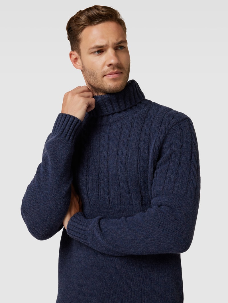 Strickpullover mit Zopfmuster in marineblau