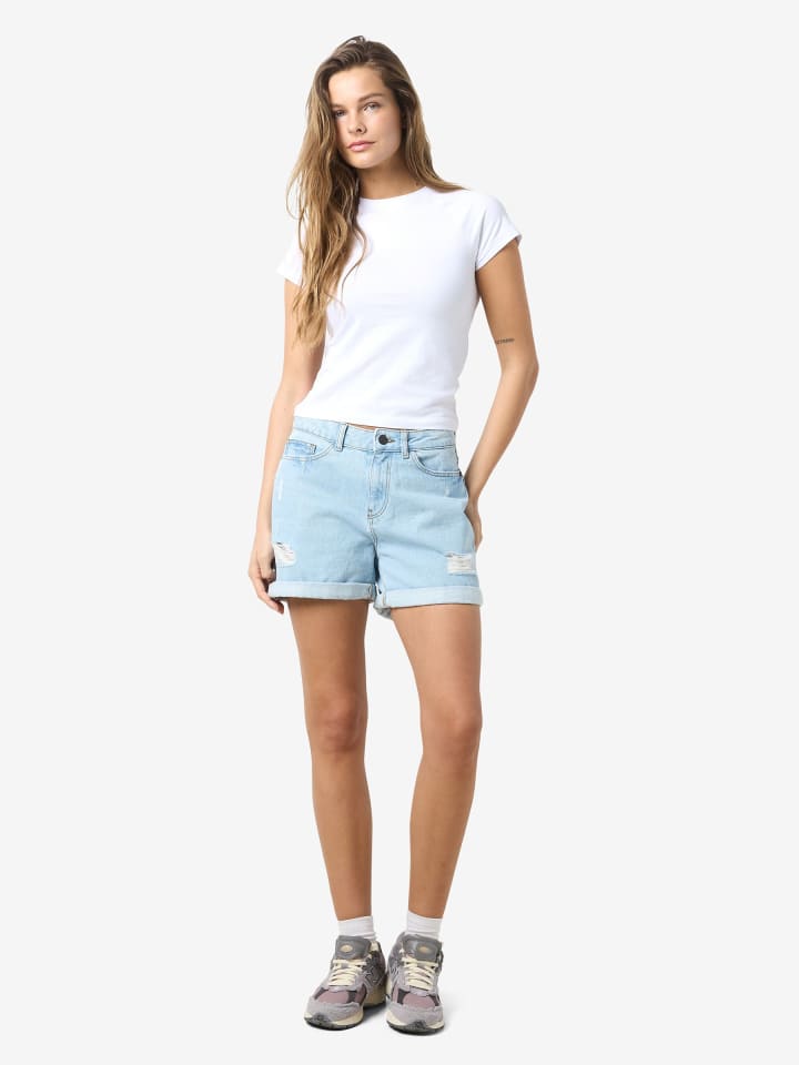 Noisy may Jeansshorts mit ausgefranstem Saum und fünf Taschen in Hellblau günstig kaufen S