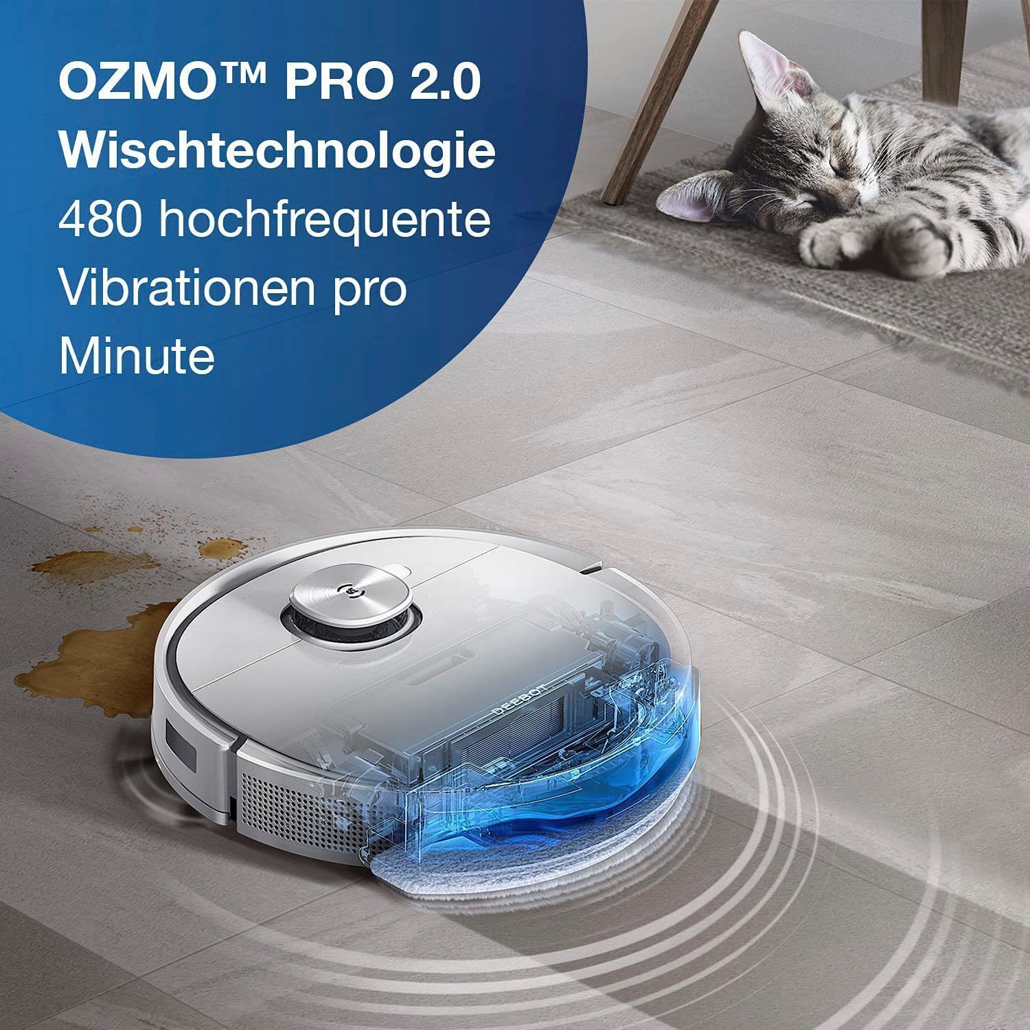 ECOVACS Nass-Trocken-Saugroboter DEEBOT T9+, 50 W, 3000PA, DToF-Laser, Absaugstation, für alle Fussbodenarten, Weiss