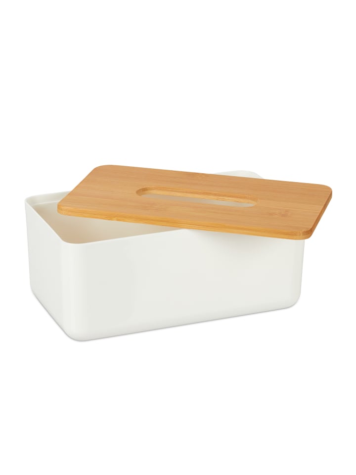 relaxdays Tücherbox in Weiß/Natur - (B)23 x (H)10 x (T)13 cm günstig kaufen onesize
