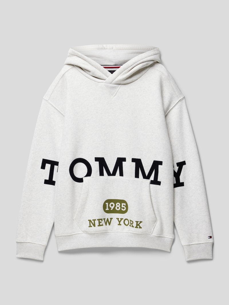 Hoodie mit Kapuze in mittelgrau meliert