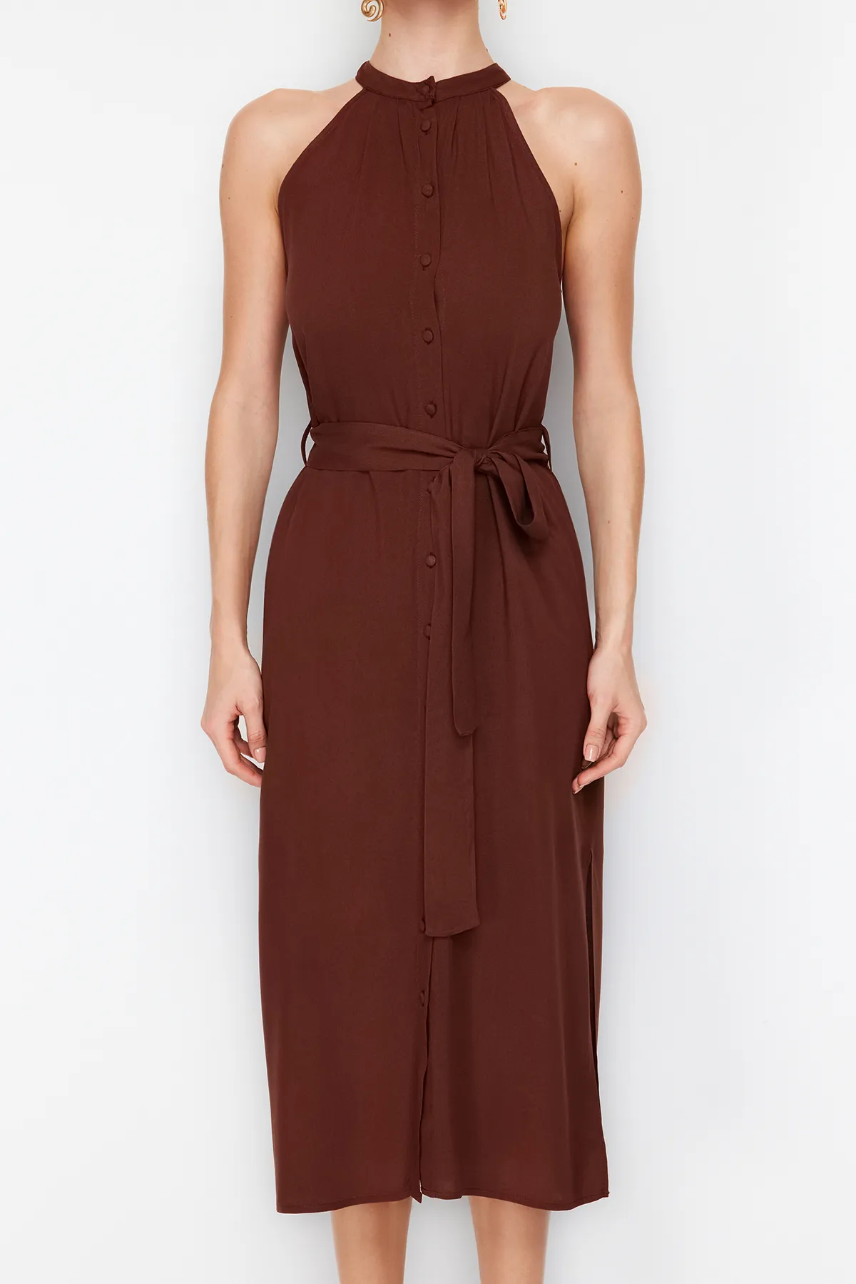 Trendyol Collection  Braunes gewebtes Midikleid TWOSS19XM0112