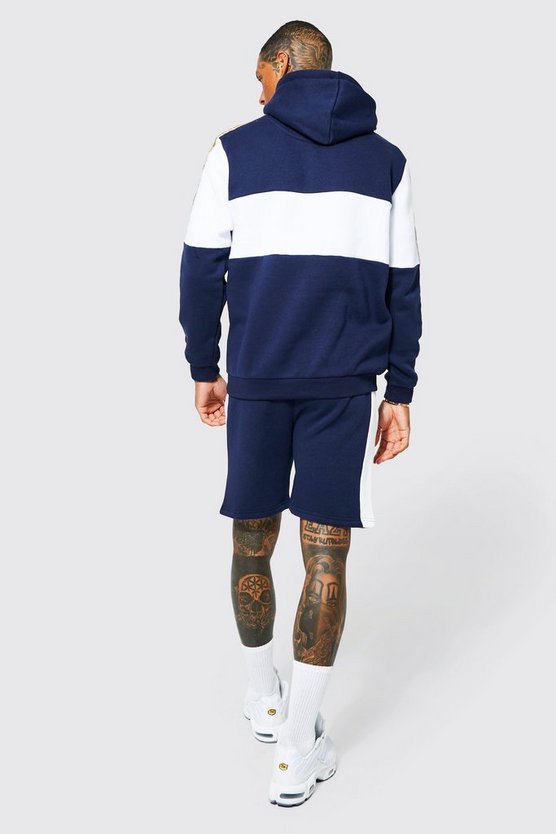 Kurzer Colorblock Trainingsanzug mit Man-Streifen