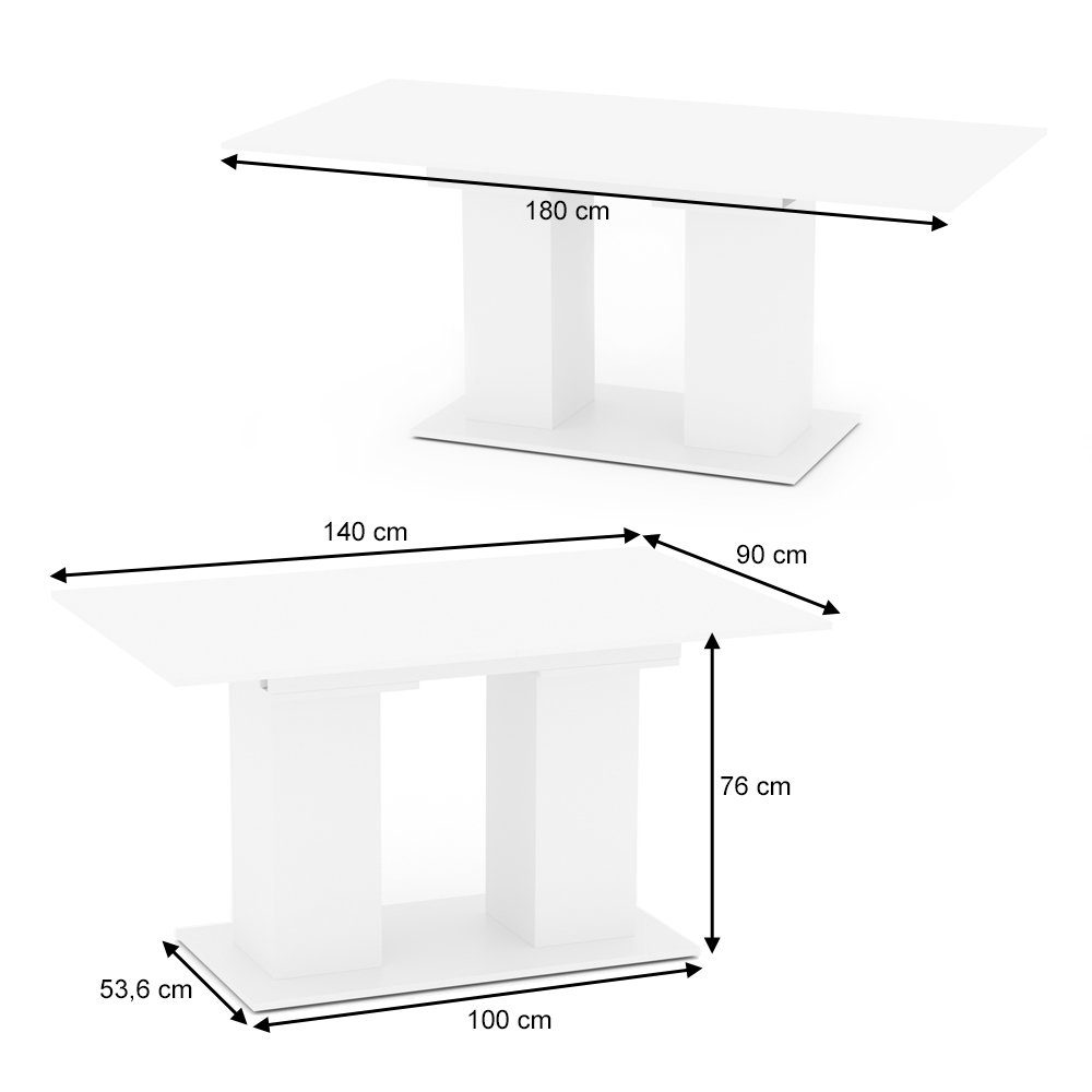 Vicco Esstisch Esszimmertisch ausziehbar DIX 140 - 180 cm Weiß