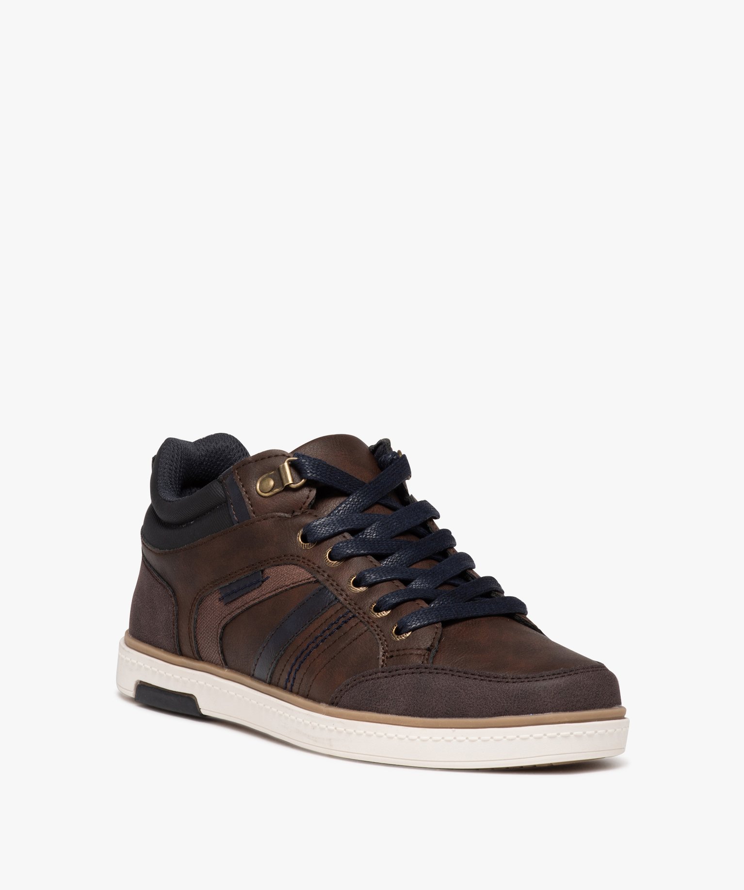 Baskets homme bicolores style casual à lacets cirés marron | GEMO
