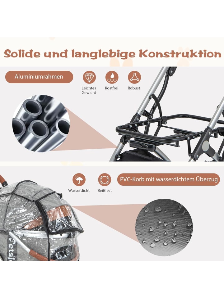 COSTWAY 3 in 1 Hundewagen in Grau günstig kaufen 78 cm