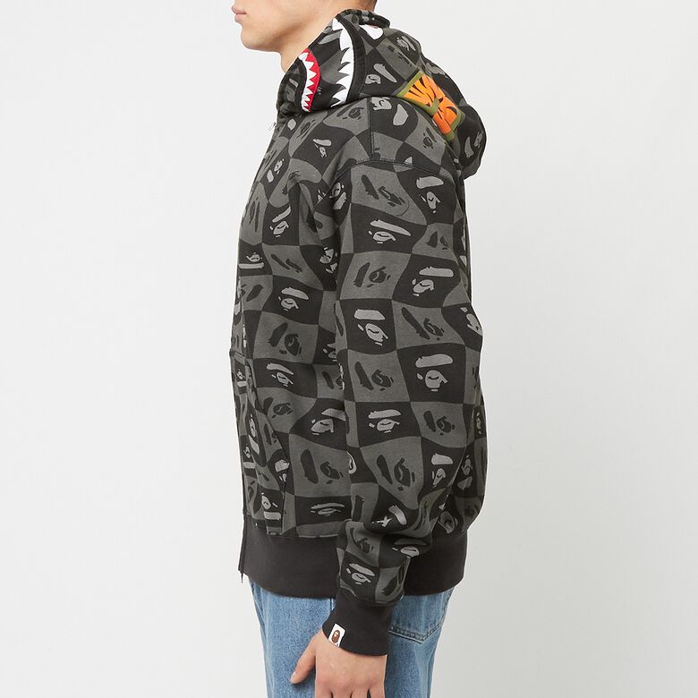 A Bathing Ape Bape Distortion Shark Relaxed Fit Full Zip Hoodie M black