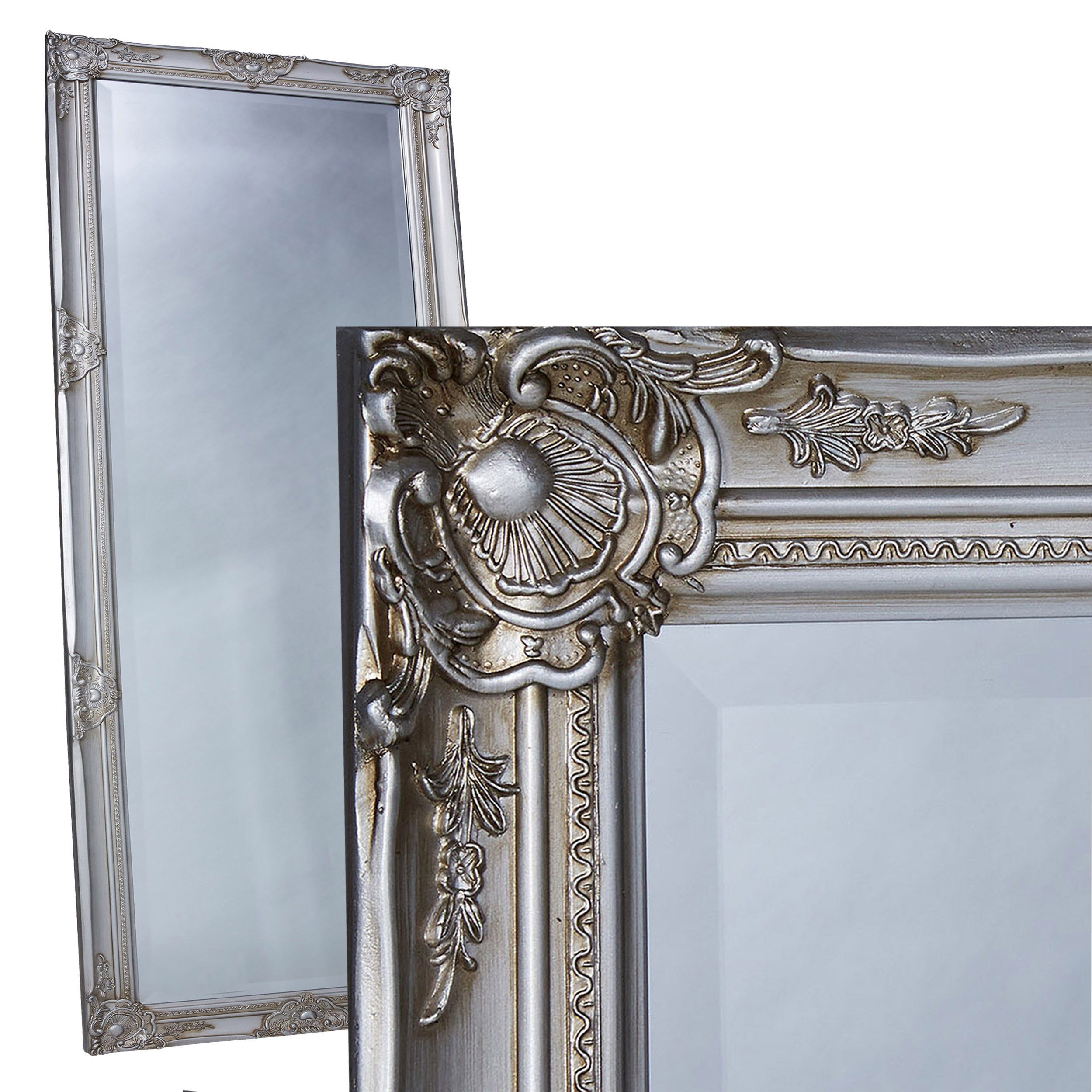 LC Home Wandspiegel LC Home Wandspiegel Barock silber ca. 180 x 80 cm m. Facettenschliff Antik- Stil, vormontierte Aufhängung