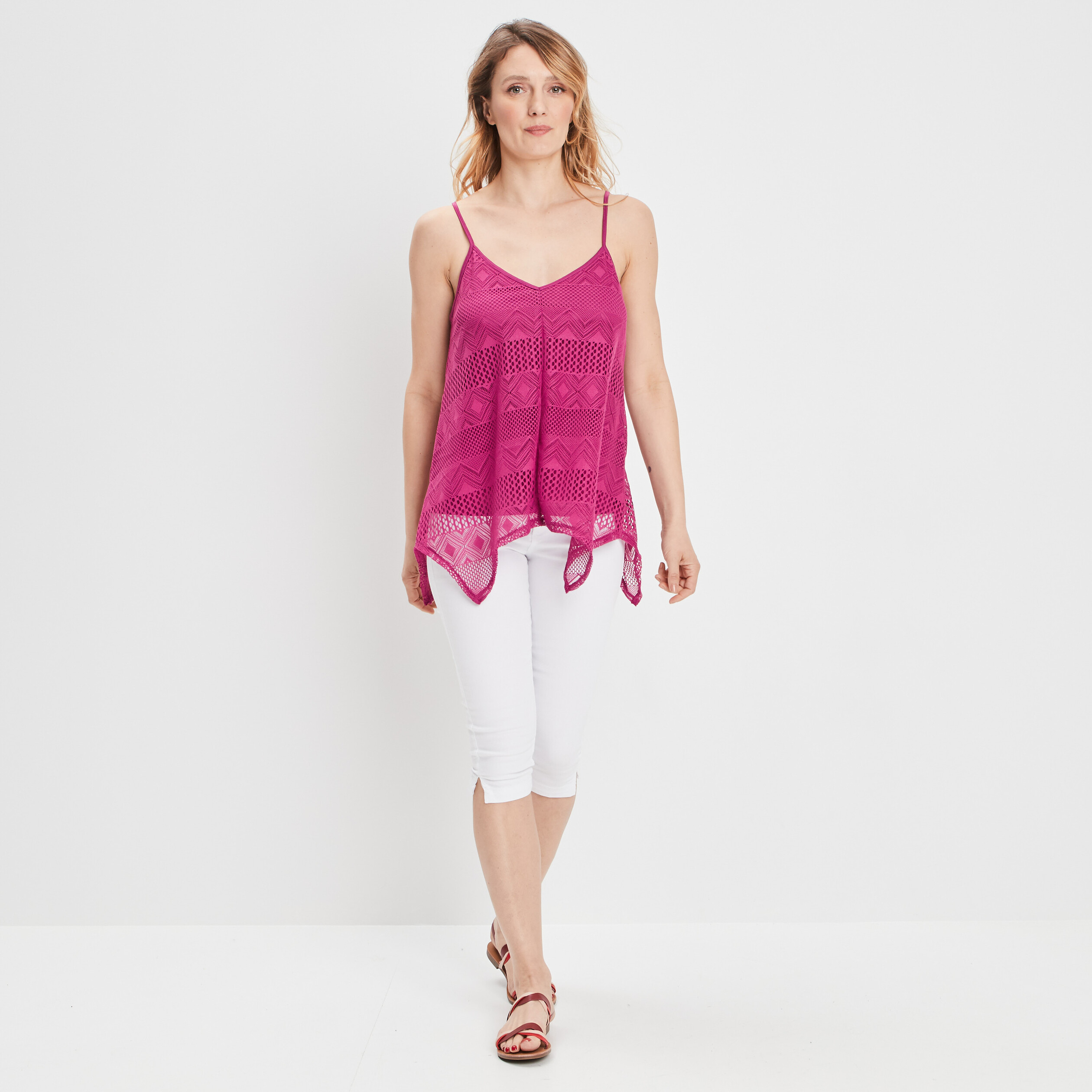 Débardeur bretelles fines asymétrique violet femme | La Halle