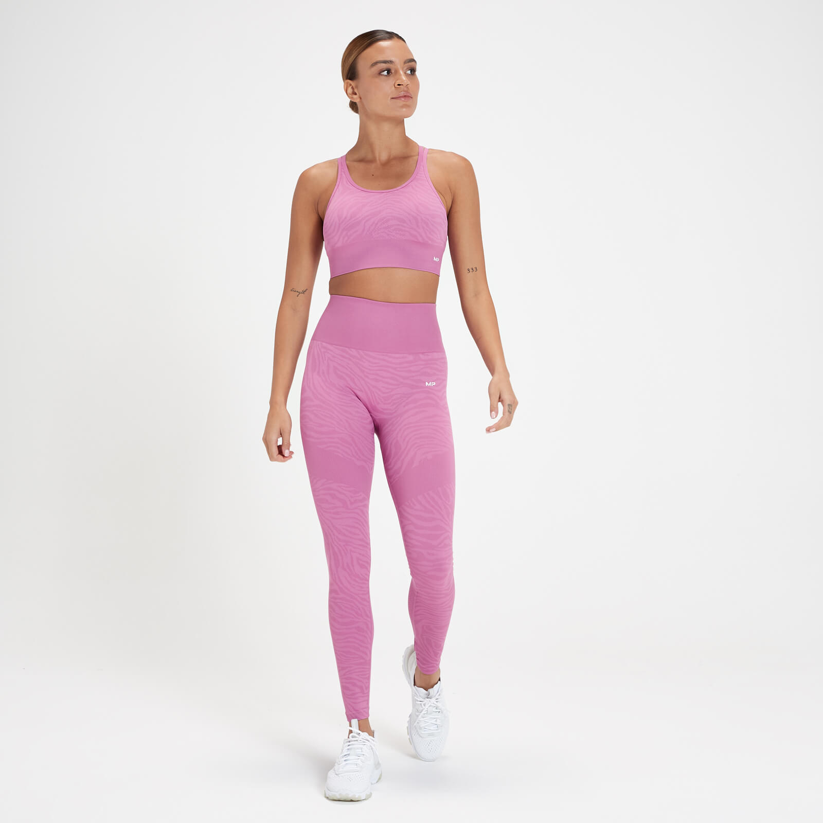 Brassière de sport sans coutures MP Tempo pour femmes – Rose fleur zébré