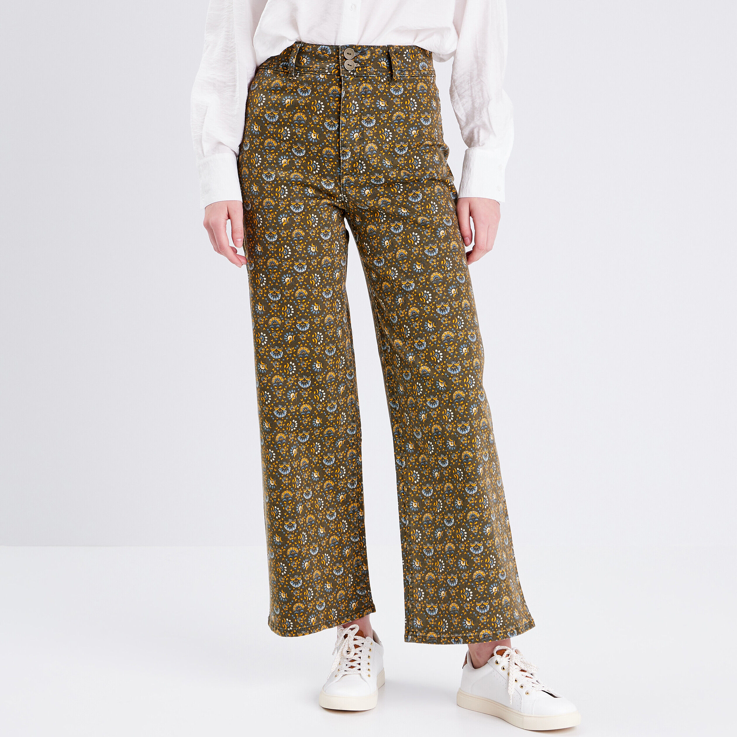Jeans wide leg taille haute vert kaki femme | Cache Cache