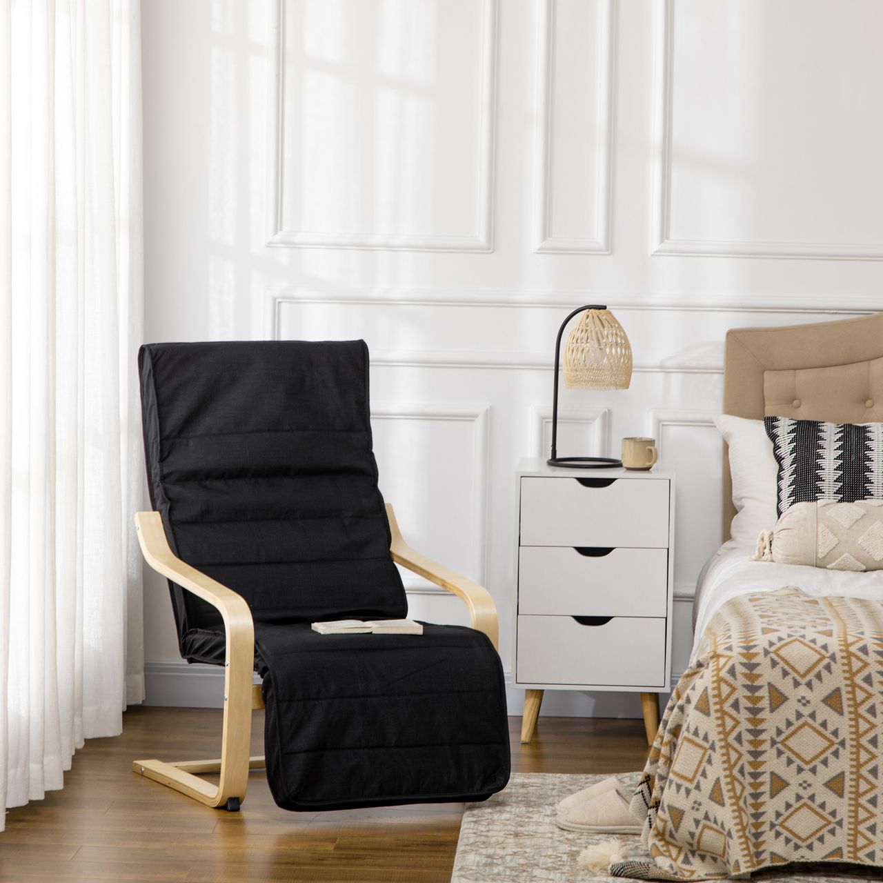 HOMCOM Relaxsessel Schwingstuhl Ruhesessel, Relaxstuhl mit Verstellbarem Fußteil