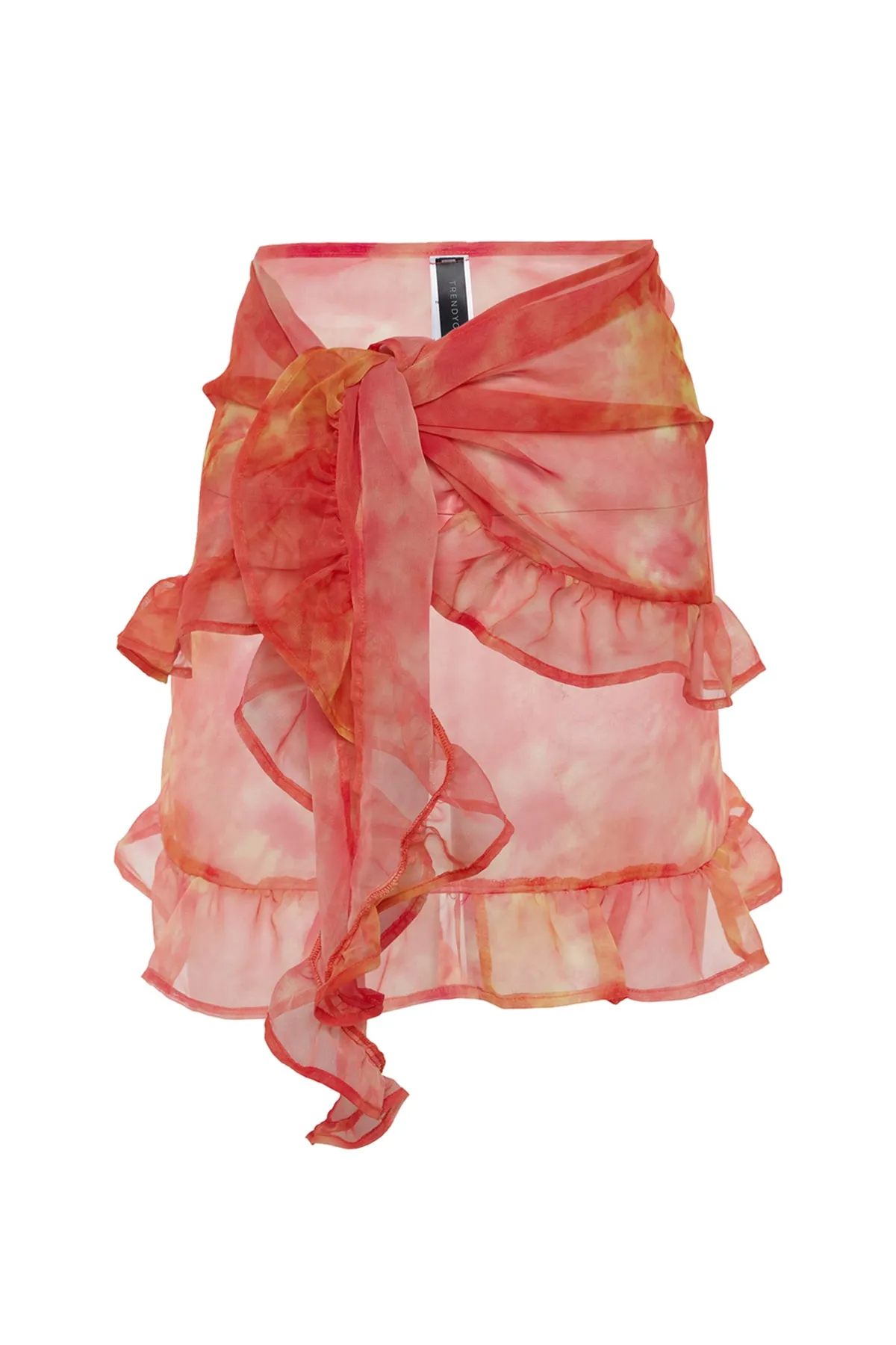 Trendyol Collection  Orangefarbener Mini-Strick-Chiffon-Pareo mit Batikmuster TBESS23PR00008