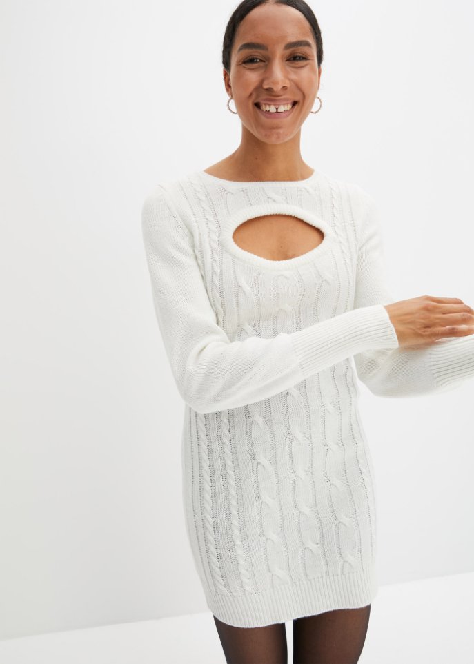 Kurzes Strickkleid mit Cable Knit und Cut-Out