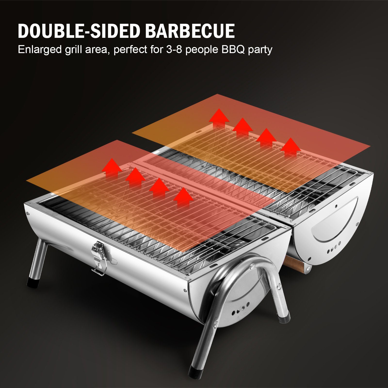 SunJas Holzkohlegrill CA-S22A, Reisegrill Edelstahl Campinggrill Klappgrill Koffergrill Tischgrills