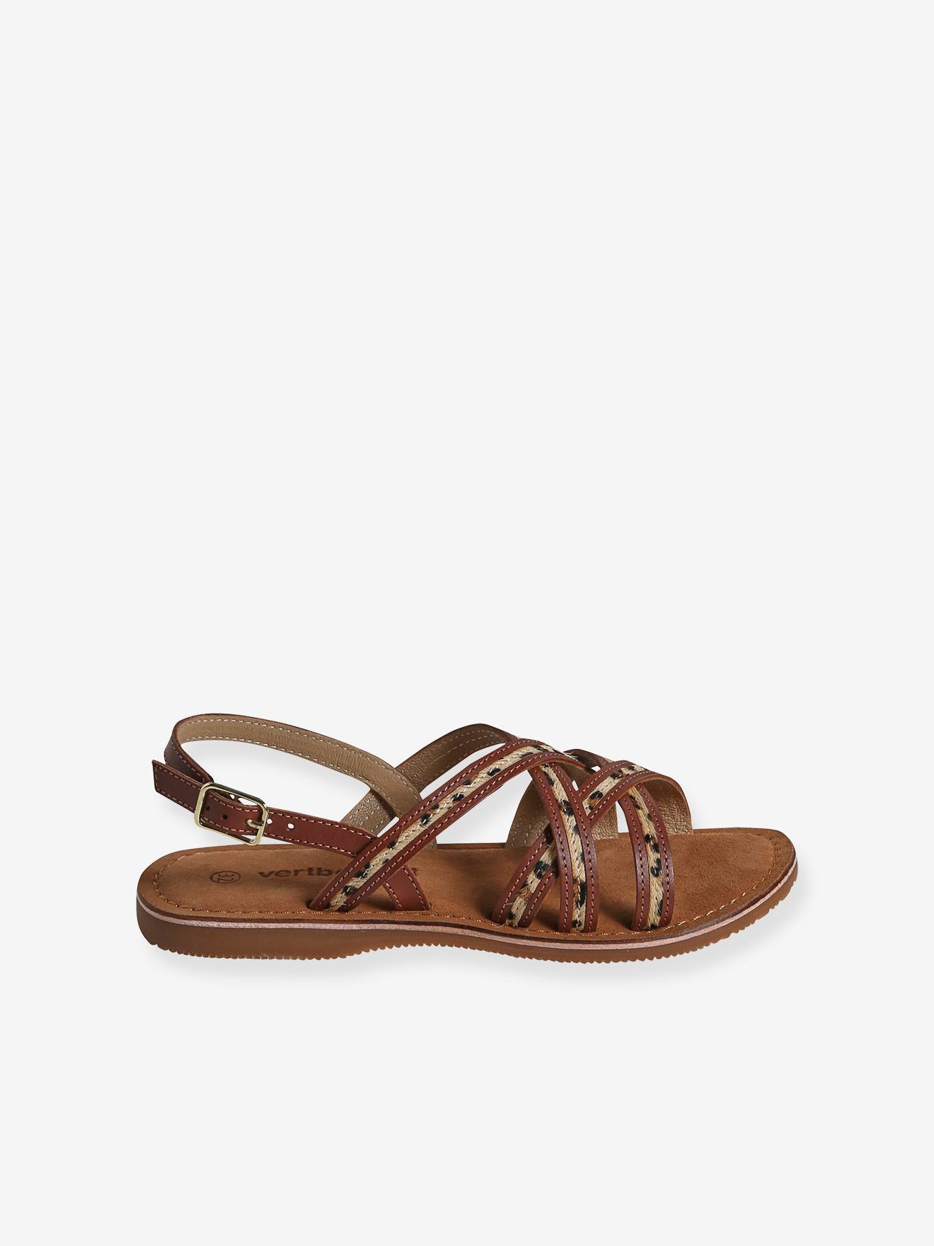Vertbaudet Kinder Sandalen mit überkreuzten Riemchen - braun bedruckt
