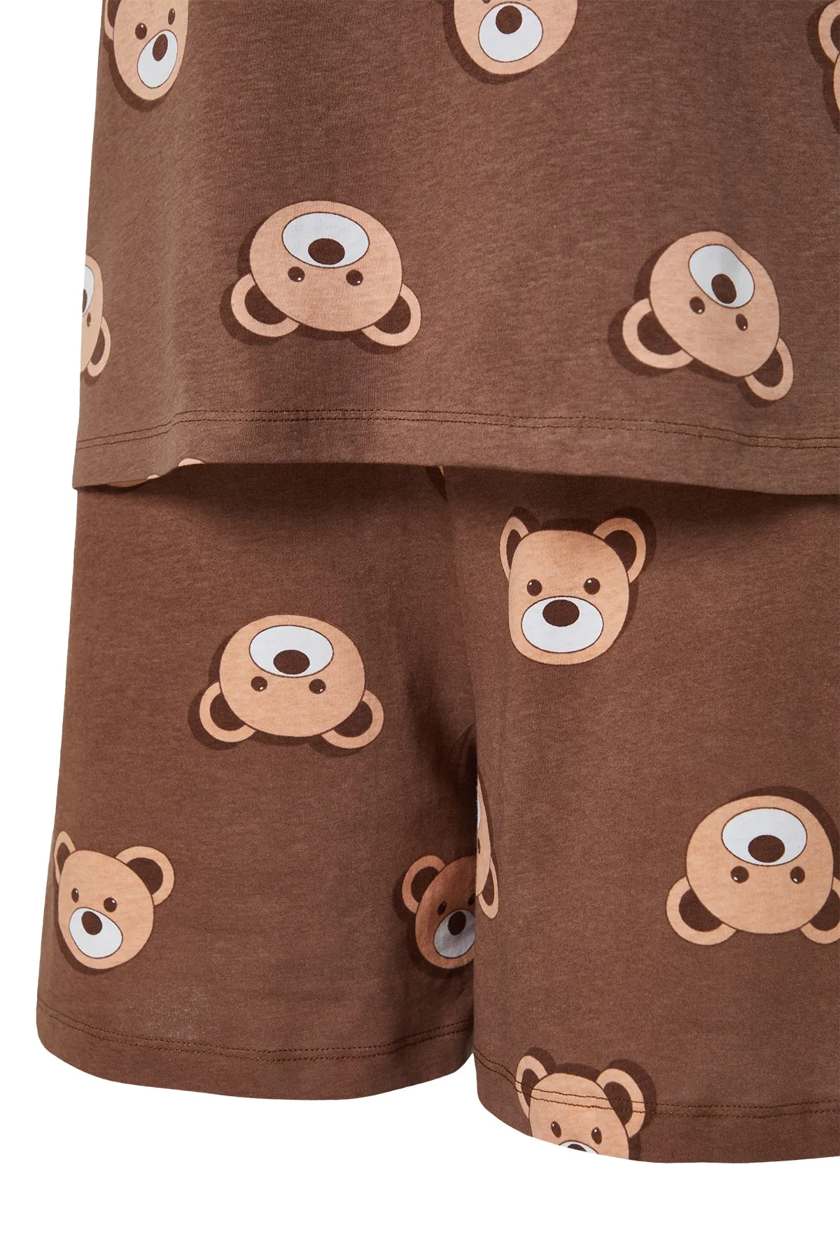 Trendyol Curve  Braunes Pyjama-Set aus Baumwollstrick mit Teddybär-Aufdruck TBBSS23AI00022