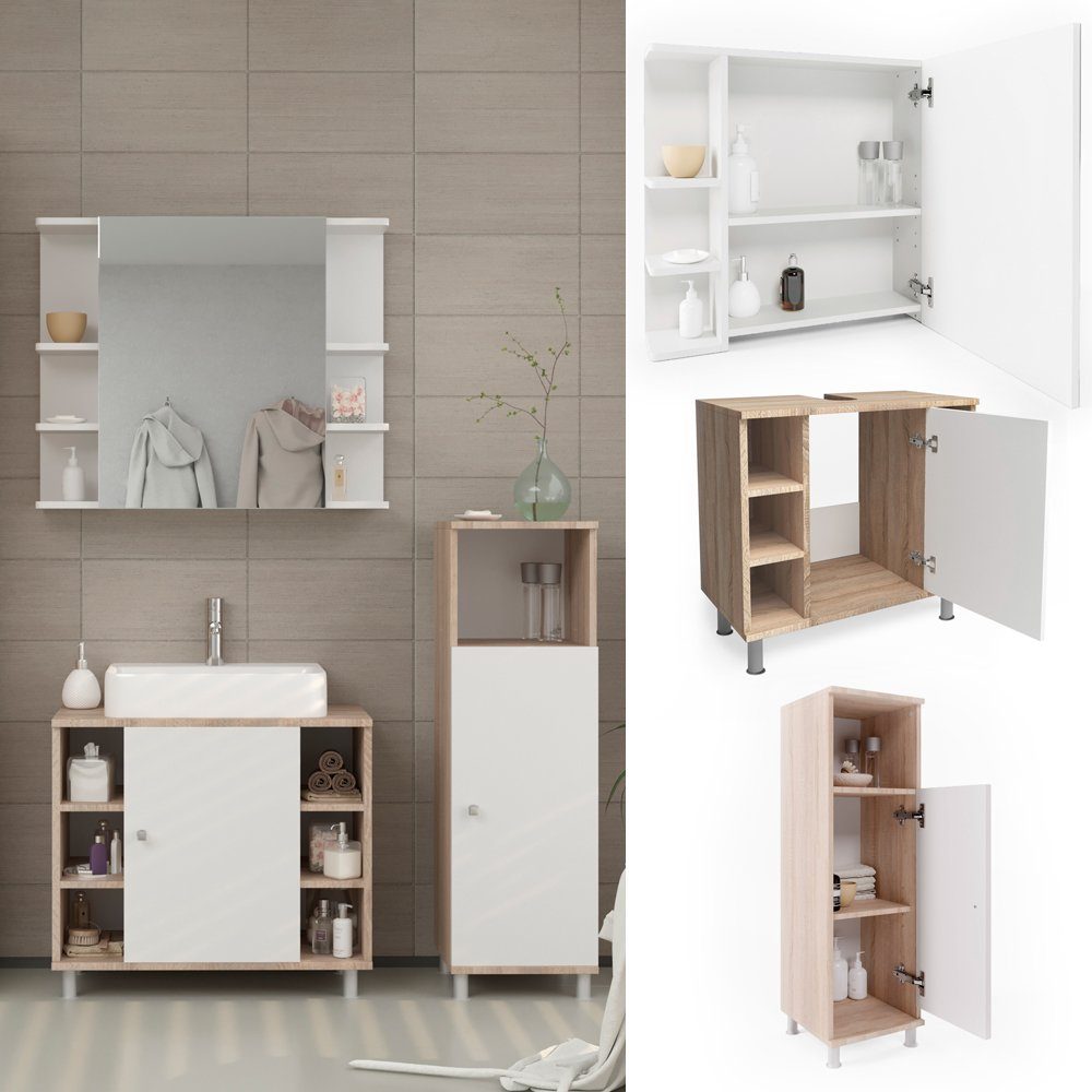 Vicco Badmöbel-Set Badezimmerset FYNN Sonoma Set 2, (3-er Set, 3-St., 3-er Set)