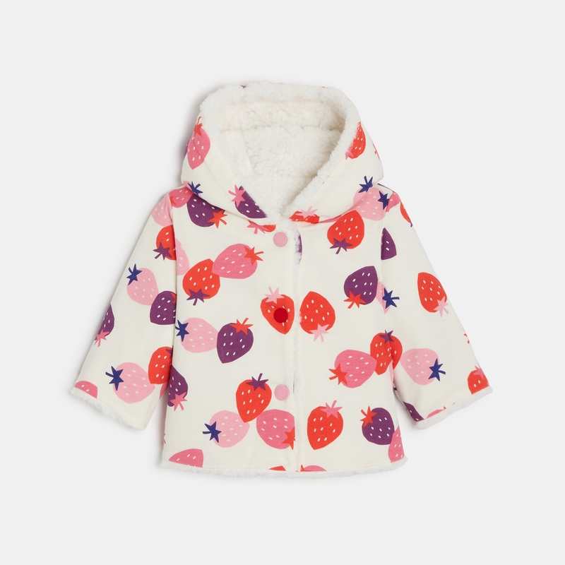 Manteau réversible à capuche bébé fille écru à motifs beige Catimini