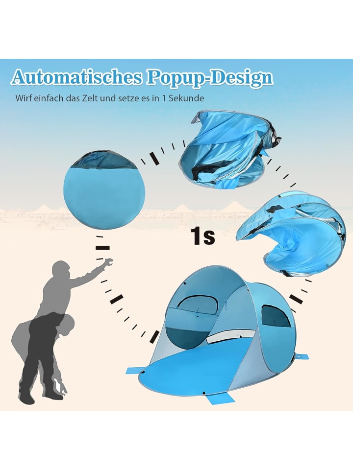 COSTWAY Pop Up Zelt 190T silberbeschichtet UPF50  in Blau günstig kaufen onesize