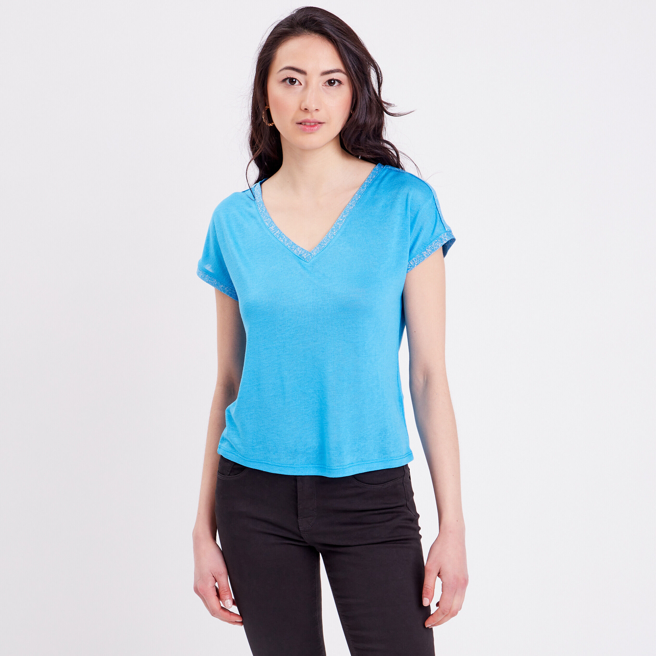 T-shirt manches courtes bleu femme | Cache Cache