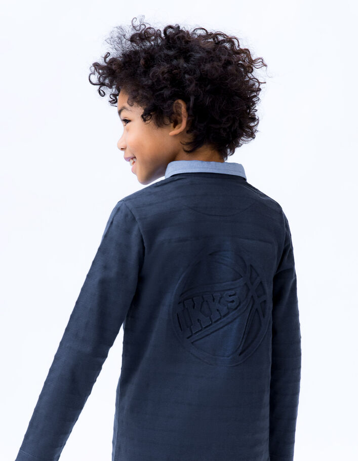 Polo marine col chemise et visuel embossé dos garçon
