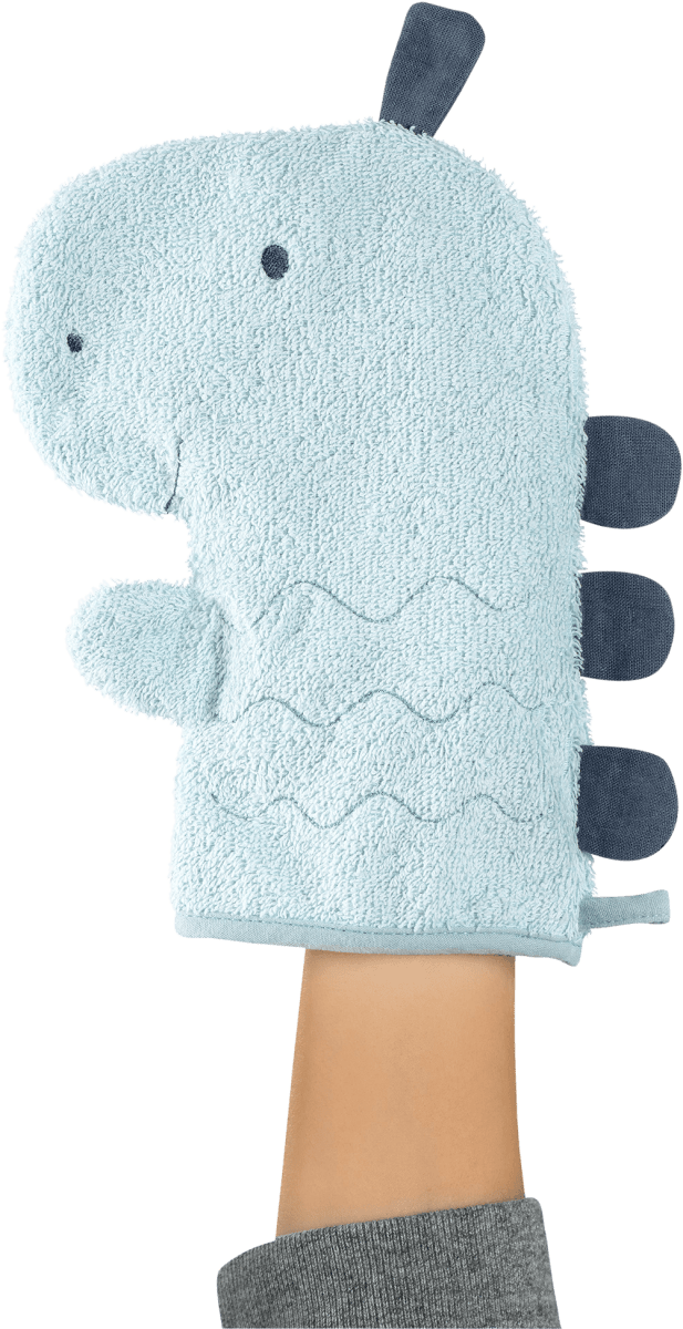 Waschhandschuh Dino, blau, 1 St