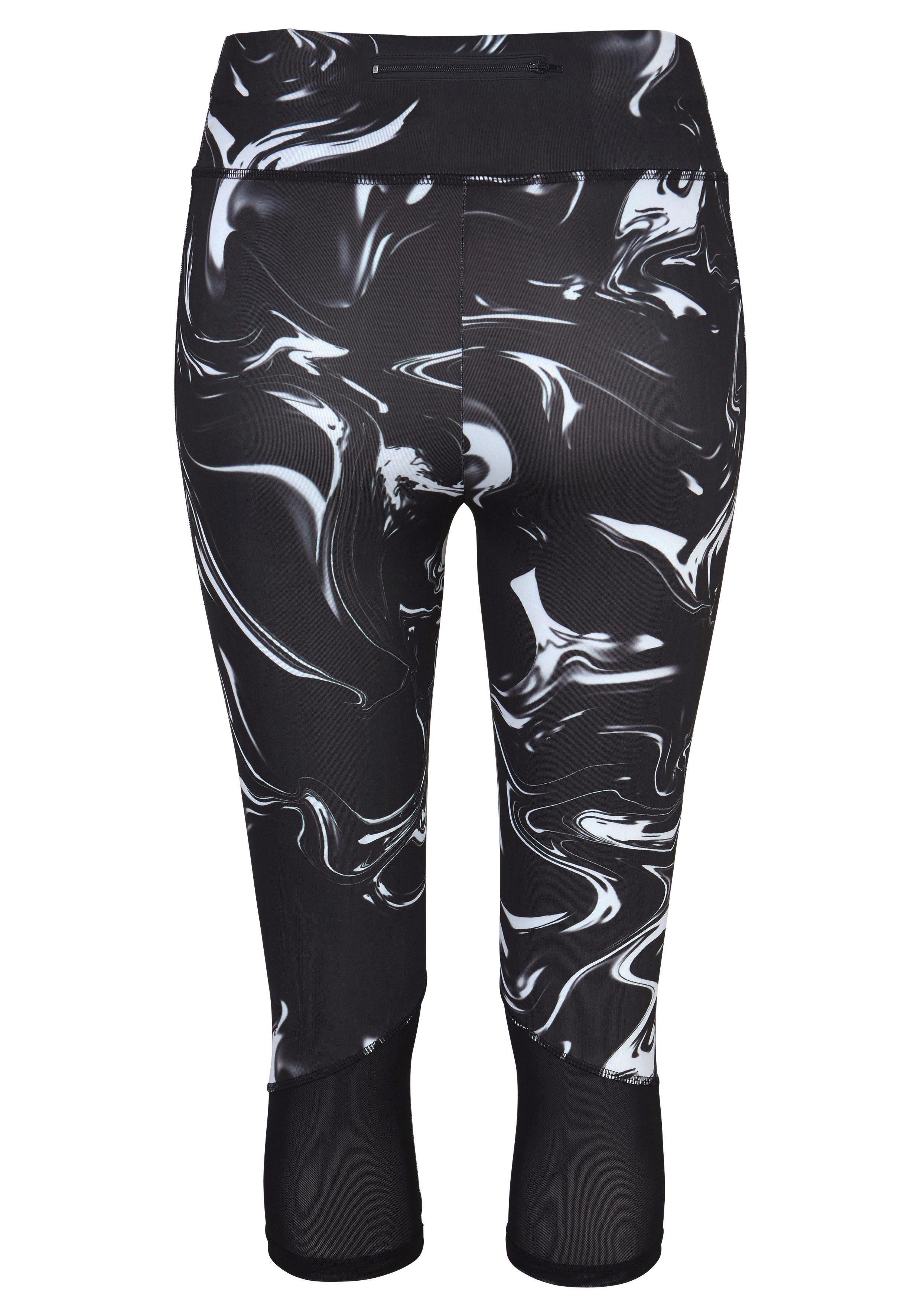 LASCANA ACTIVE Caprileggings Black Marble mit breitem Bund