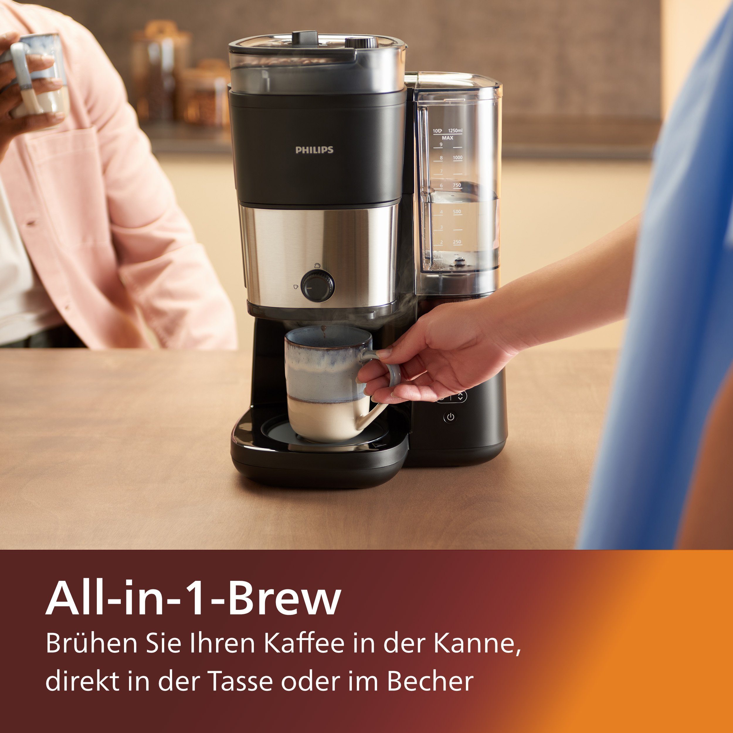 Philips Kaffeemaschine mit Mahlwerk HD7900/50 All-in-1 Brew, Permanentfilter 1x4, mit Smart Dosierung und Duo-Kaffeebohnenbehälter, inkl. Dosierlöffel