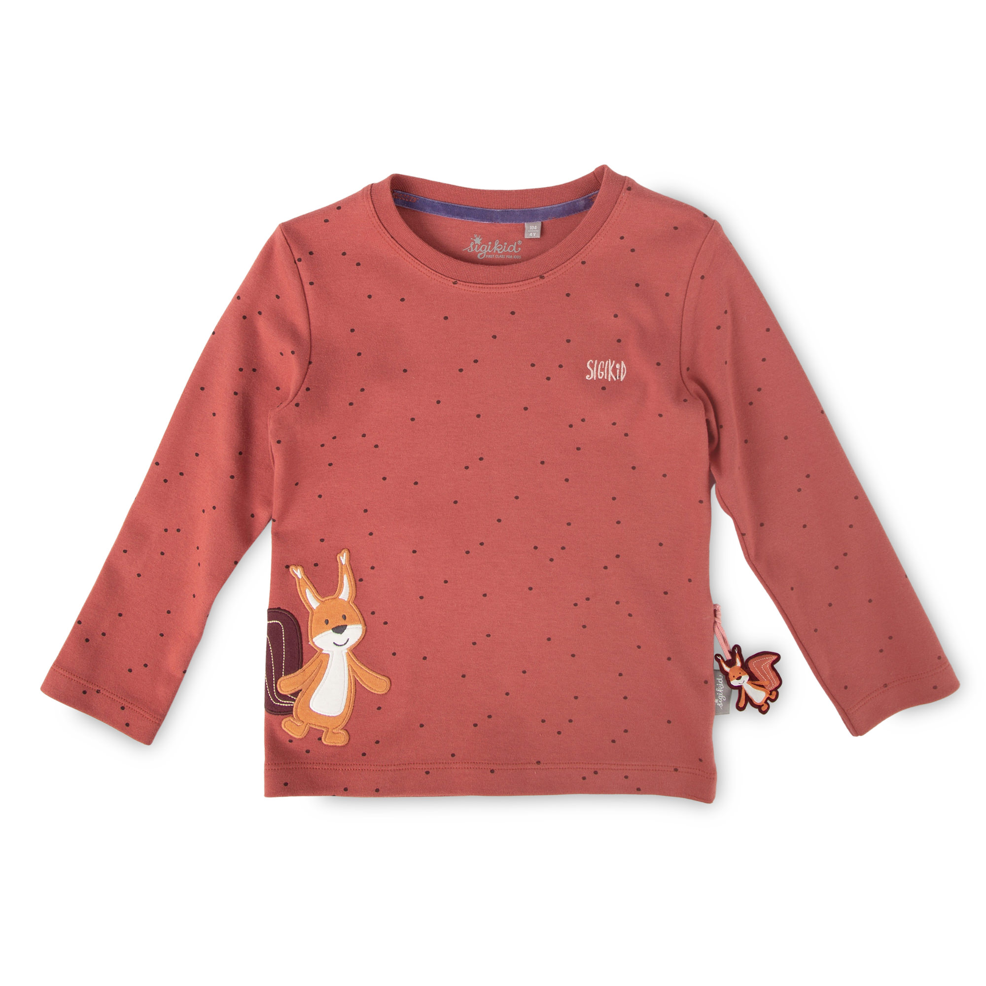 Kinder Langarmshirt mit Eichhörnchen Motiv, rotbraun mit