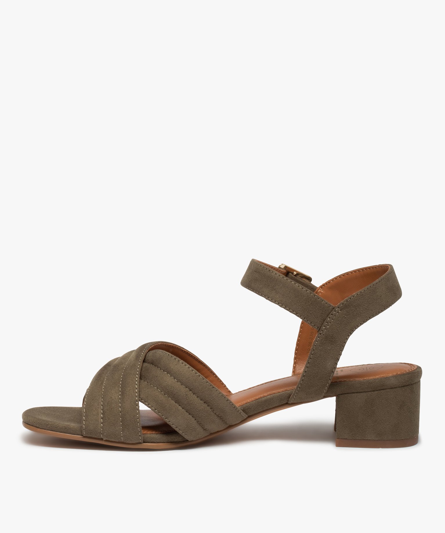 Sandales femme à brides matelassées en suédine et petit t... kaki | GEMO