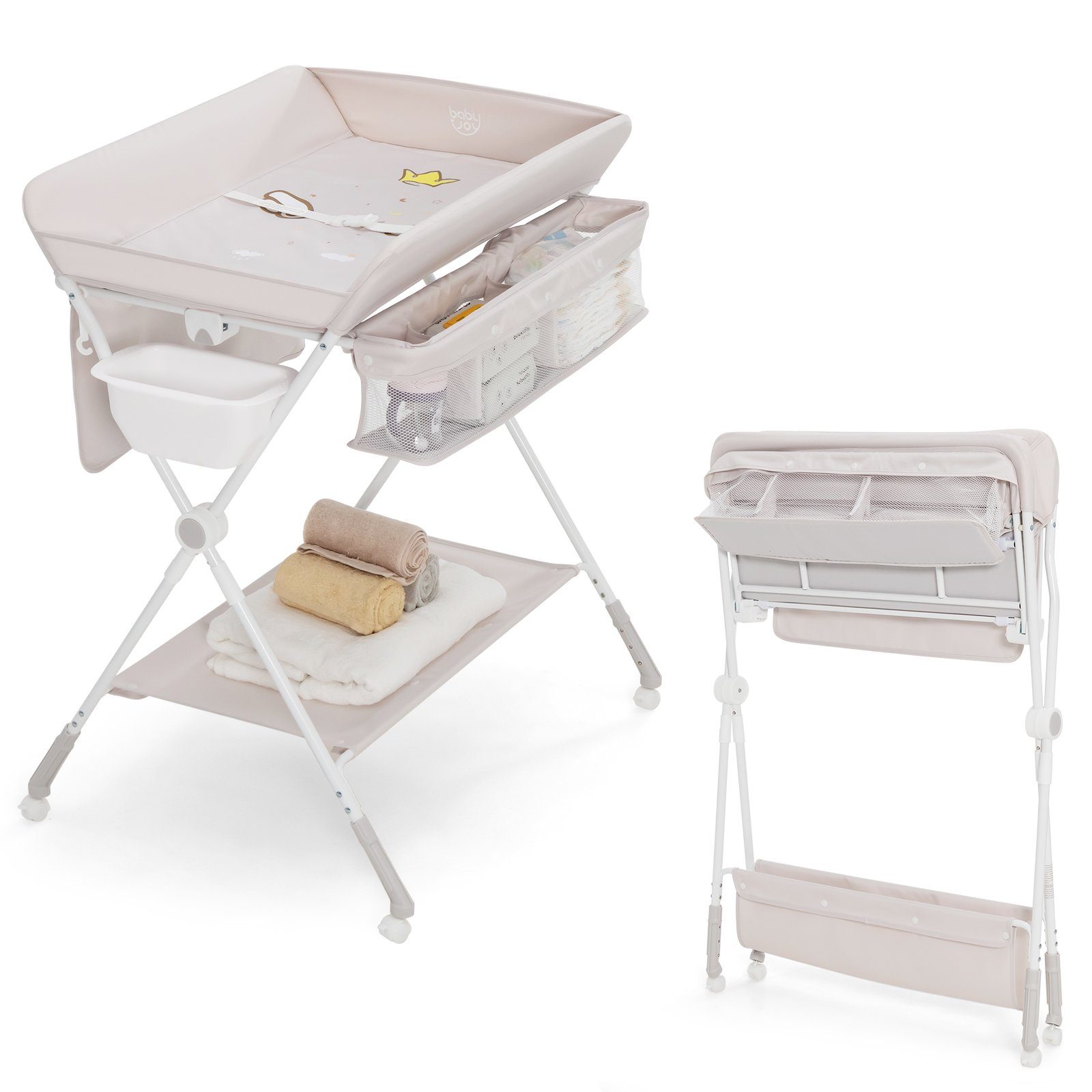 COSTWAY Wickeltisch Babybadewanne, höhenverstellbar & klappbar