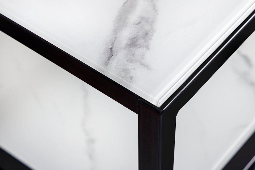 riess-ambiente Beistelltisch BOUTIQUE 45cm weiß / schwarz (Einzelartikel, 1-St), Wohnzimmer · Kristallglas · Metall · eckig · Marmor-Dekor · Barock